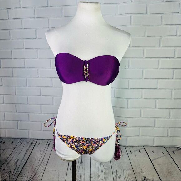 NWT Purple Floral Fringe Cheeky Bikini - Size Small - Picture 5 of 16